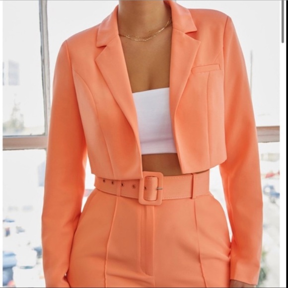 Orange two piece suit blazer + belted pants - Picture 5 of 6